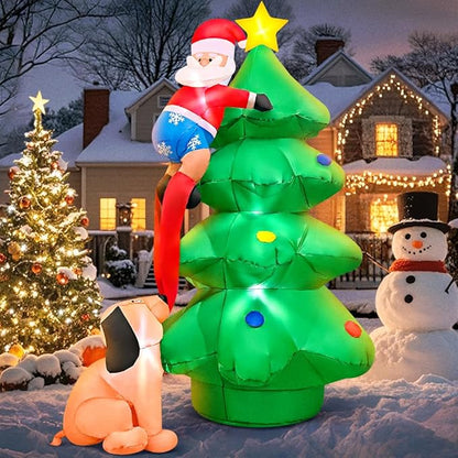 KOOY 6FT Christmas Inflatables Outdoor Decorations Santa and The Dog, Blow up Yard Decorations with LED Light Up for Xmas,Outdoor Christmas Decorations for Yard Holiday Party Garden Lawn Décor