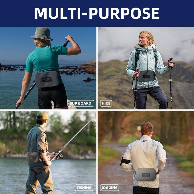 THURSO SURF Waterproof Fanny Pack with Airtight Zipper, 3L Lightweight Waterproof Waist Pack for Kayaking, Paddle Boarding, Beach, Waterproof Fanny Pack for Swimming Men Women (Slate)