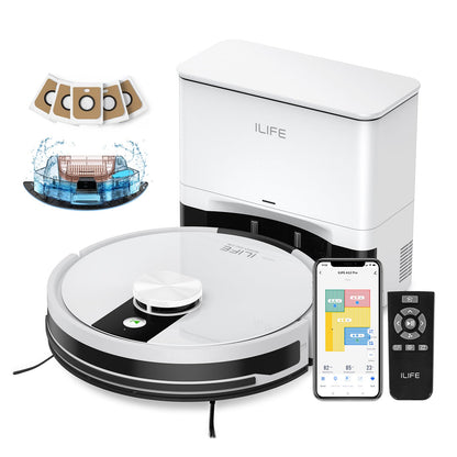 ILIFE A12 Pro Robot Vacuum and Mop Combo, Self Emptying Station for 60 Days, LiDAR Navigation, Home Mapping, No-Go Zones, 2.4G WiFi/App/Alexa/Remote Control, for Hard Floors, 110V
