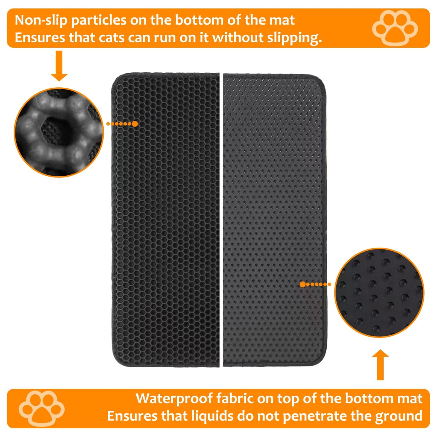 22"x30" Cat Litter Mat, EVA & Fabric Double Layer Design Waterproof Bottom Cat Litter Mat, Anti-slip Litter Box Mat, Easy To Catch Pet Litter, Easier To Clean, Washable, Soft on Paws, Black