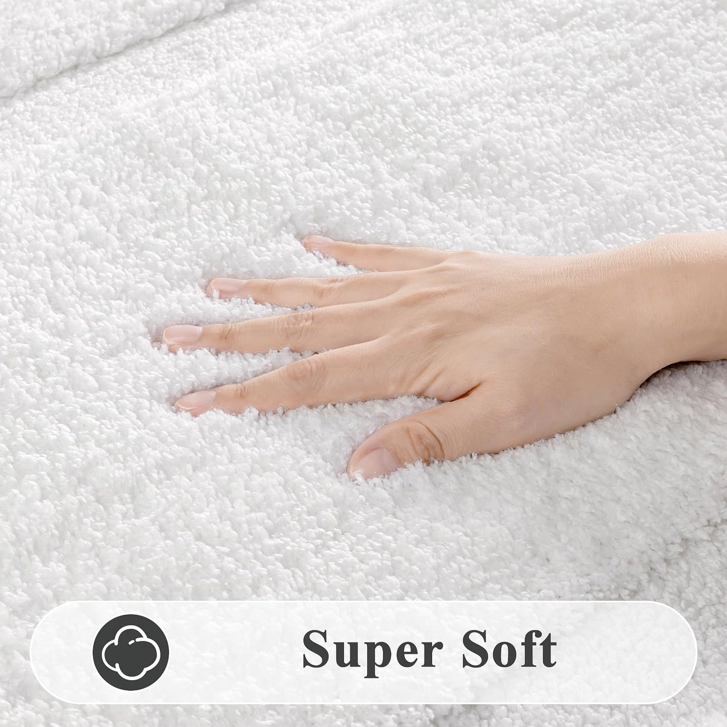 SHACOS Soft Fluffy White Bath Rugs Mats Set of 2 Pieces 16x24 + 20x32 inch, Non Slip Washable Bathroom Rugs, Microfiber Absorbent Bath Rug Plush Floor Rug Carpet