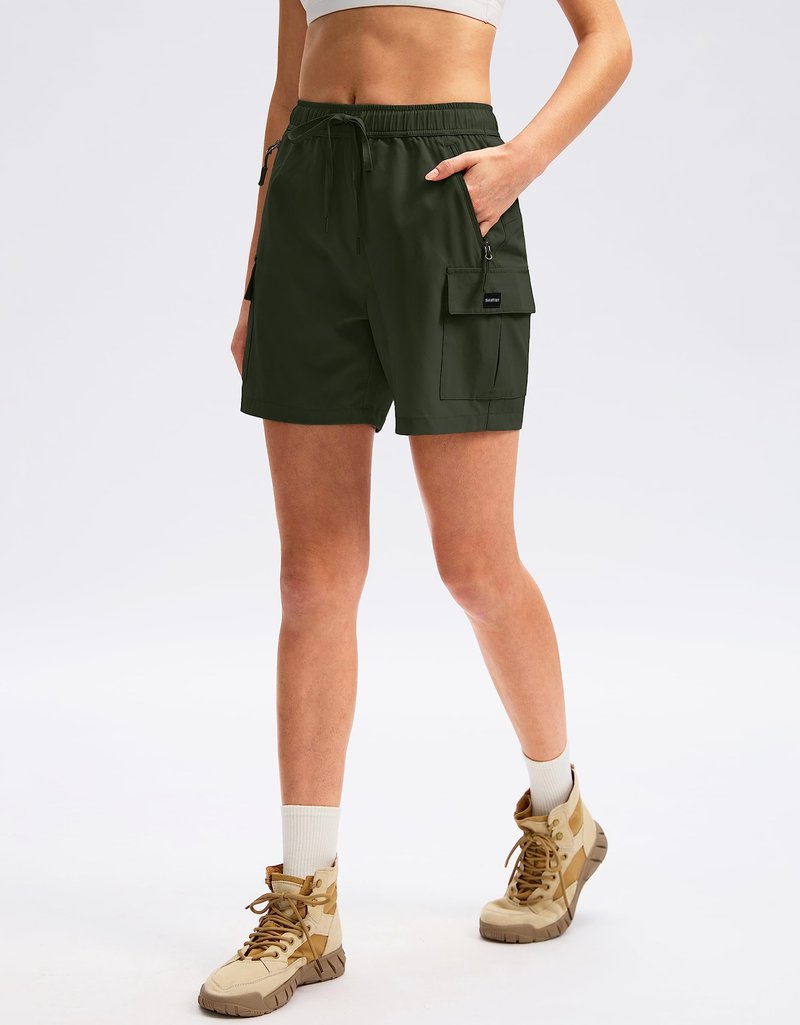 SANTINY Women's 5''/ 7''/9'' Hiking Cargo Shorts Quick Dry Lightweight Summer Shorts for Women Athletic Golf Zipper Pockets(Army Green_XXL)