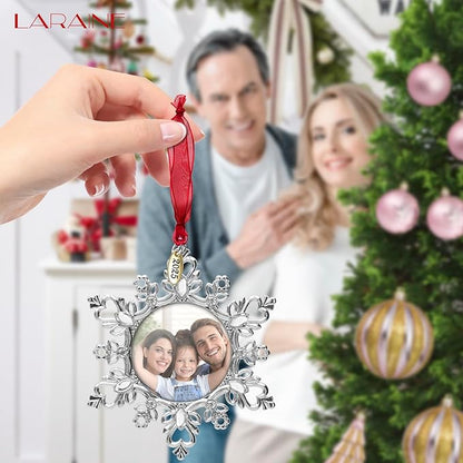 Laraine Christmas Tree Ornaments – Decorative Hanging 2025 Holiday Keepsake Gift Snowflake Pendant with 2” Photo Frame Insert for Picture of Pet (Snowflake Silver (2025))