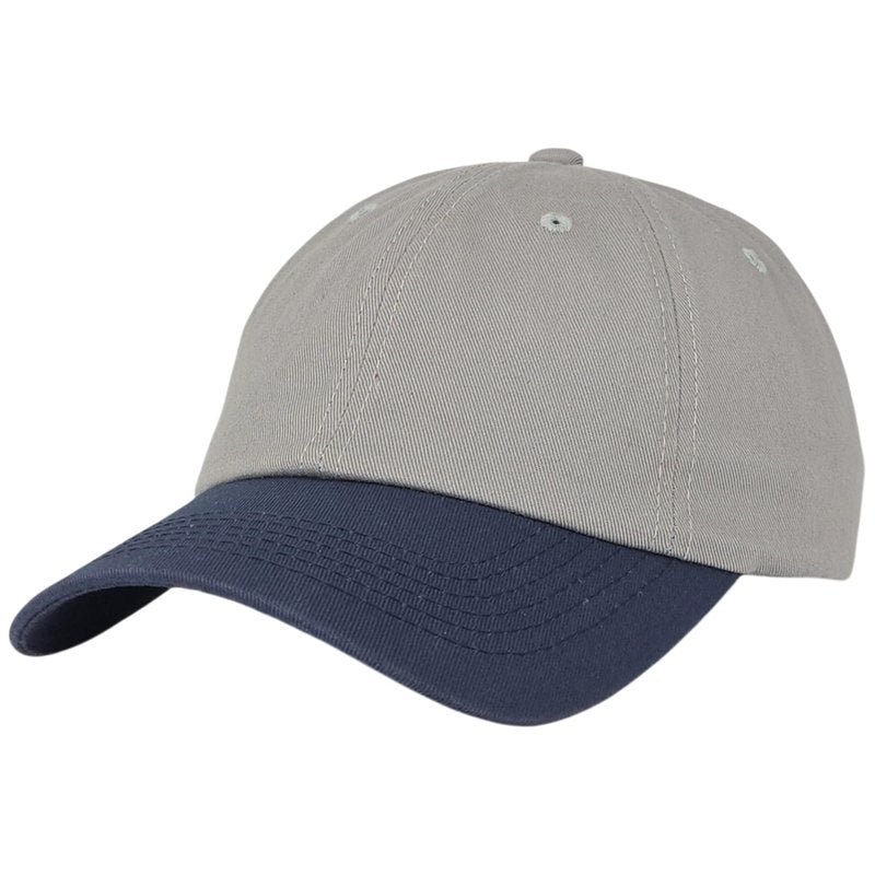 Vintage Classic Dad Hat Two Tone – 100% Cotton, Adjustable Metal Buckle Strap, Low-Profile Fit, Baseball Cap Unisex Grey Navy