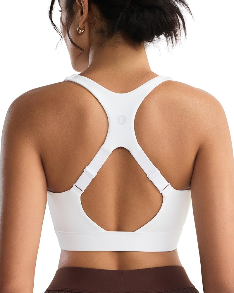RUNNING GIRL High Impact Sports Bras for Women, Adjustable Straps White Sports Bra High Support Molded Cup Racerback Workout Bra(WX3143 White L)