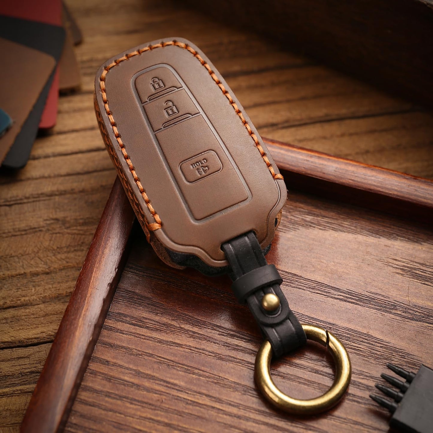MILD EAST for Toyota Key Fob Cover Genuine Leather Key Case Shell Compatible with 4Runner Highlander Camry RAV4 C-HR (Brown, 3 Buttons)