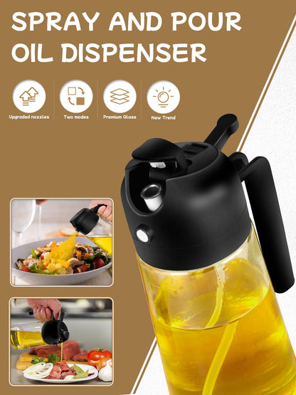 Oil Sprayer for Cooking 2pcs,2 in 1 Oil Dispenser and Oils Sprayer Kitchen Gadgets-16oz Glass Oils Spray Bottle,Mist Olive OilDispenser,Air Fryer,Salad,Grill (White Kitchen Accessories)