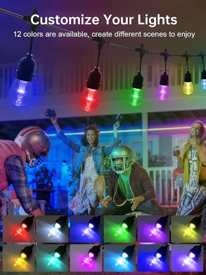 Commercial Grade 96FT LED Outdoor String Lights with Remote Control - Shatterproof Waterproof Color Changing Christmas Lights, Dimmable for Patio, Garden, Wedding Decor