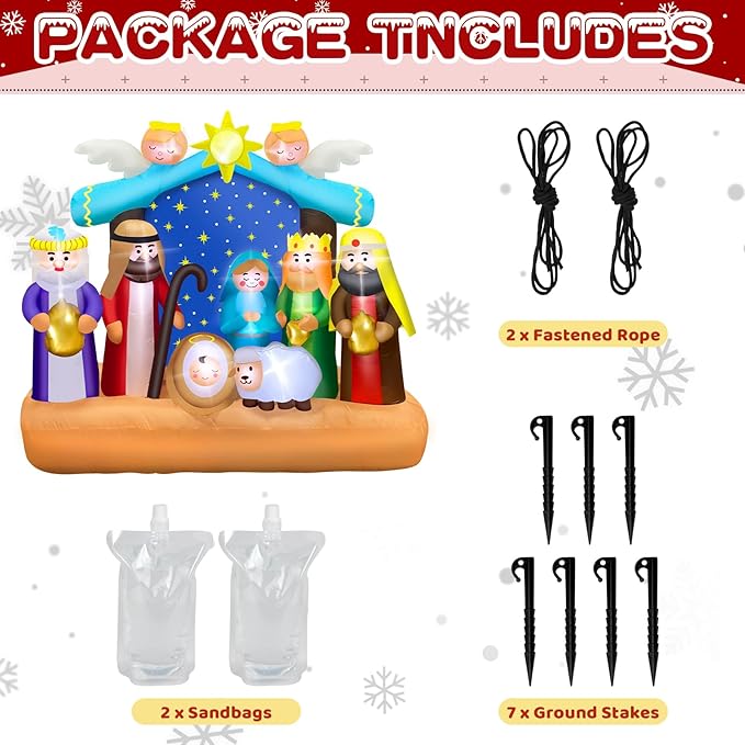 6.8 FT Christmas Inflatable Nativity Scene Outdoor with Build-in LED Lights, Large Christian Inflatables Decor Nativity Blow Up with Star Decoration for Indoor, Outdoor Holiday Garden Lawn