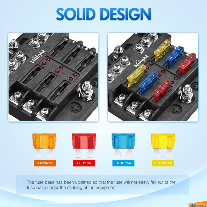 Nilight - 50055F 6 Way Blade Screw Fuse Block 6 Circuits with Negative Bus Fuse Box Holder with LED Indicator ATO/ATC Fuse Panel Waterproof Cover for 12V Automotive Cars Marine Boats RVs Trailers
