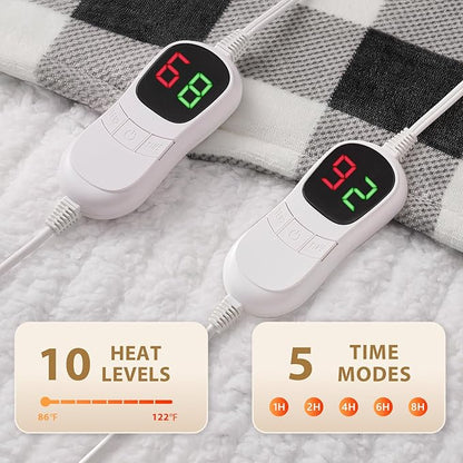 Homemate Electric Blanket Heated King Size - 100“x90“ Ultra Soft Cozy Flannel Heating Blanket with 10 Fast Heat Levels 8 Hours Auto Off Over-Heated Protection ETL Certification Keep Warm in Home