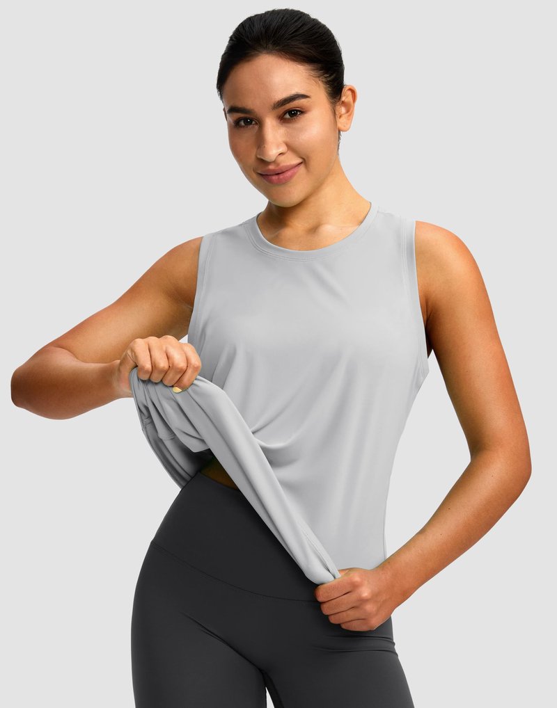 Women's Workout Tops Racerback Athletic Tank Tops Sleeveless Loose Fit Yoga Running Gym Shirts for Women(Silver Mist,L)
