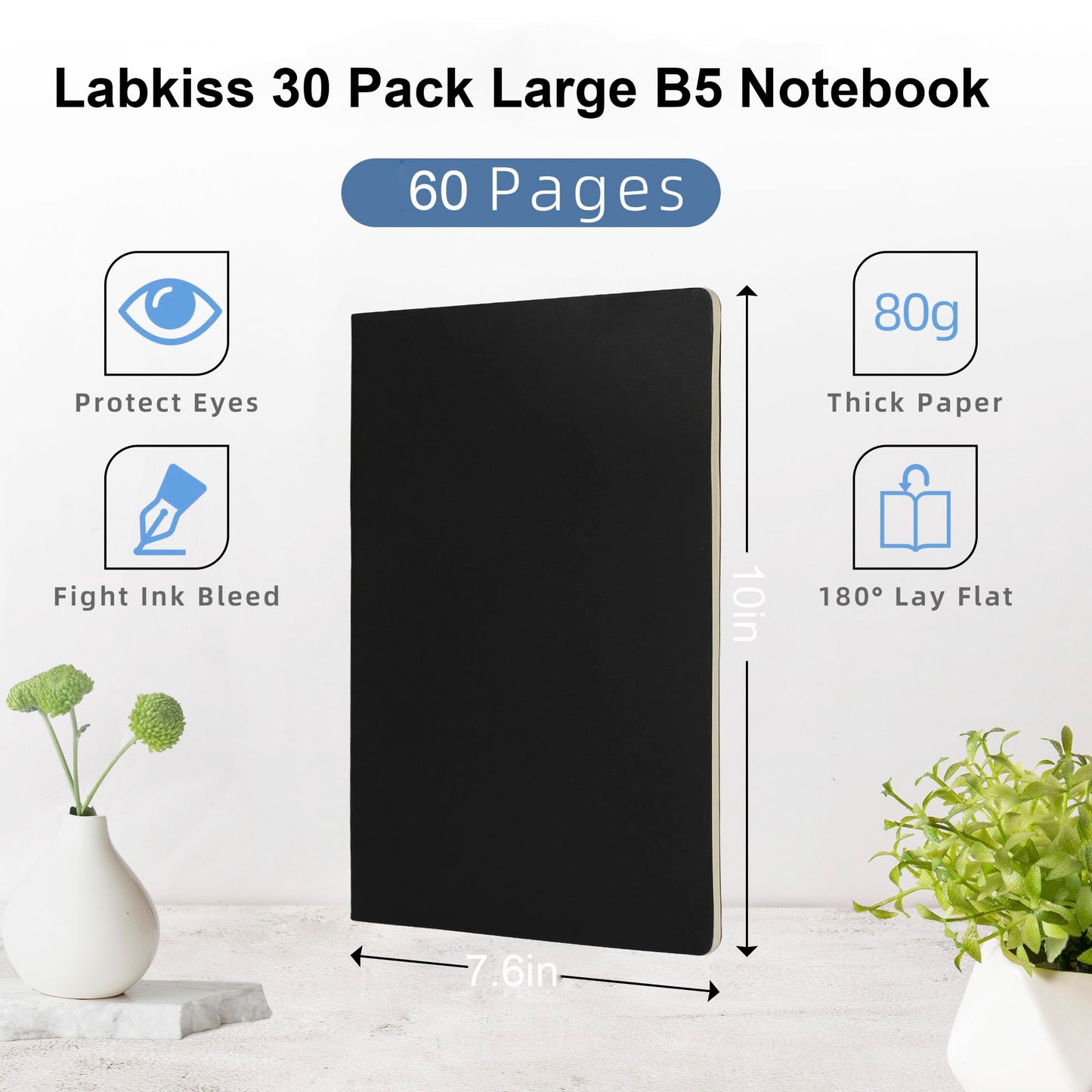 Labkiss 30 Pack Large B5 Blank Journal Notebook Bulk, Colorful Cover, B5 Size, 7.6x10 inch, 60 Pages, Unlined Thick Paper, Composition Note Pad Sketchbook Set for Student Traveler Business Office