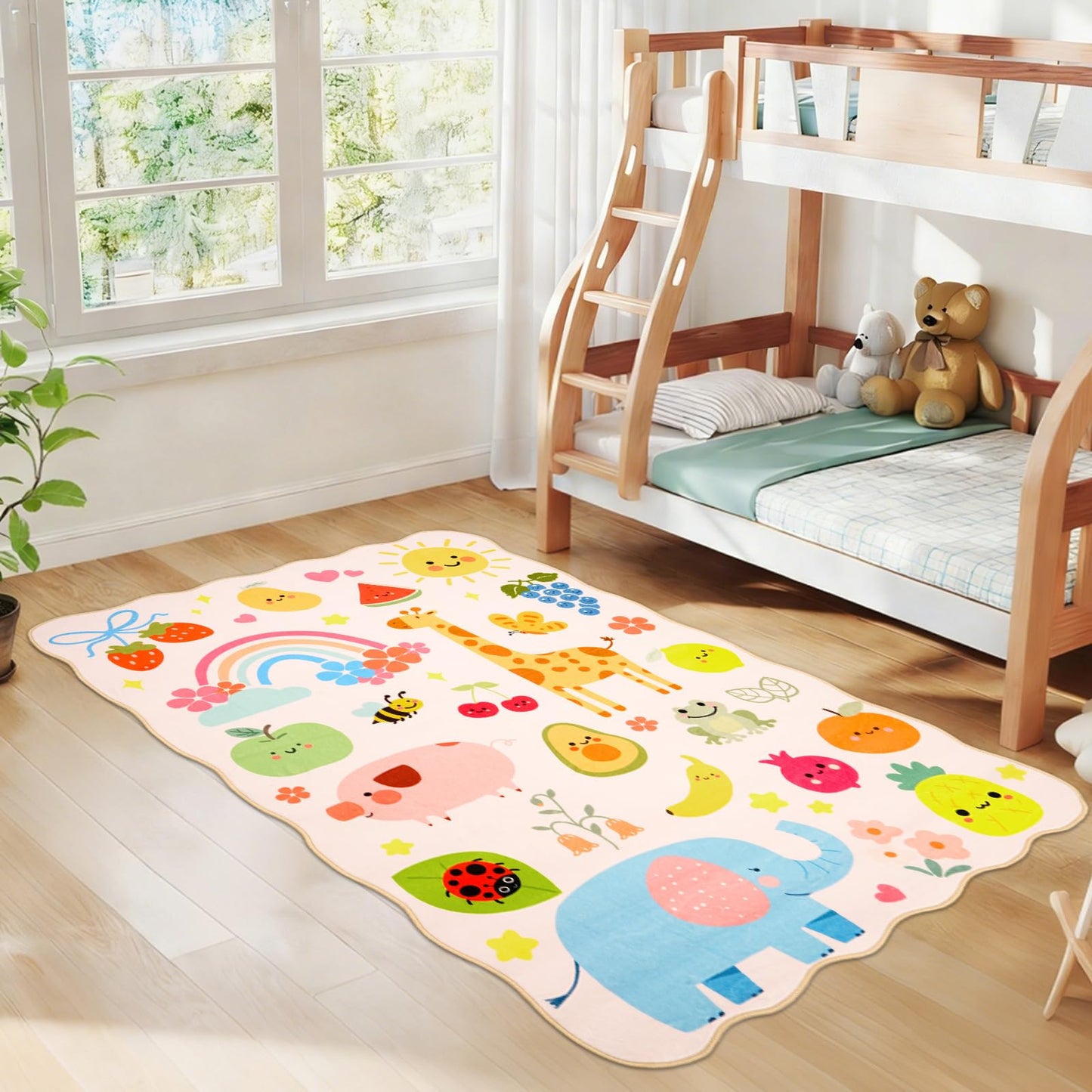 Instellar 4x6 Washable Kids Rug – Cute Animal Design, Non-Slip Wave Low Pile Carpet,Soft & Easy Care for Living Room Nursery Playroom Bedroom for Boys & Girls,Pink