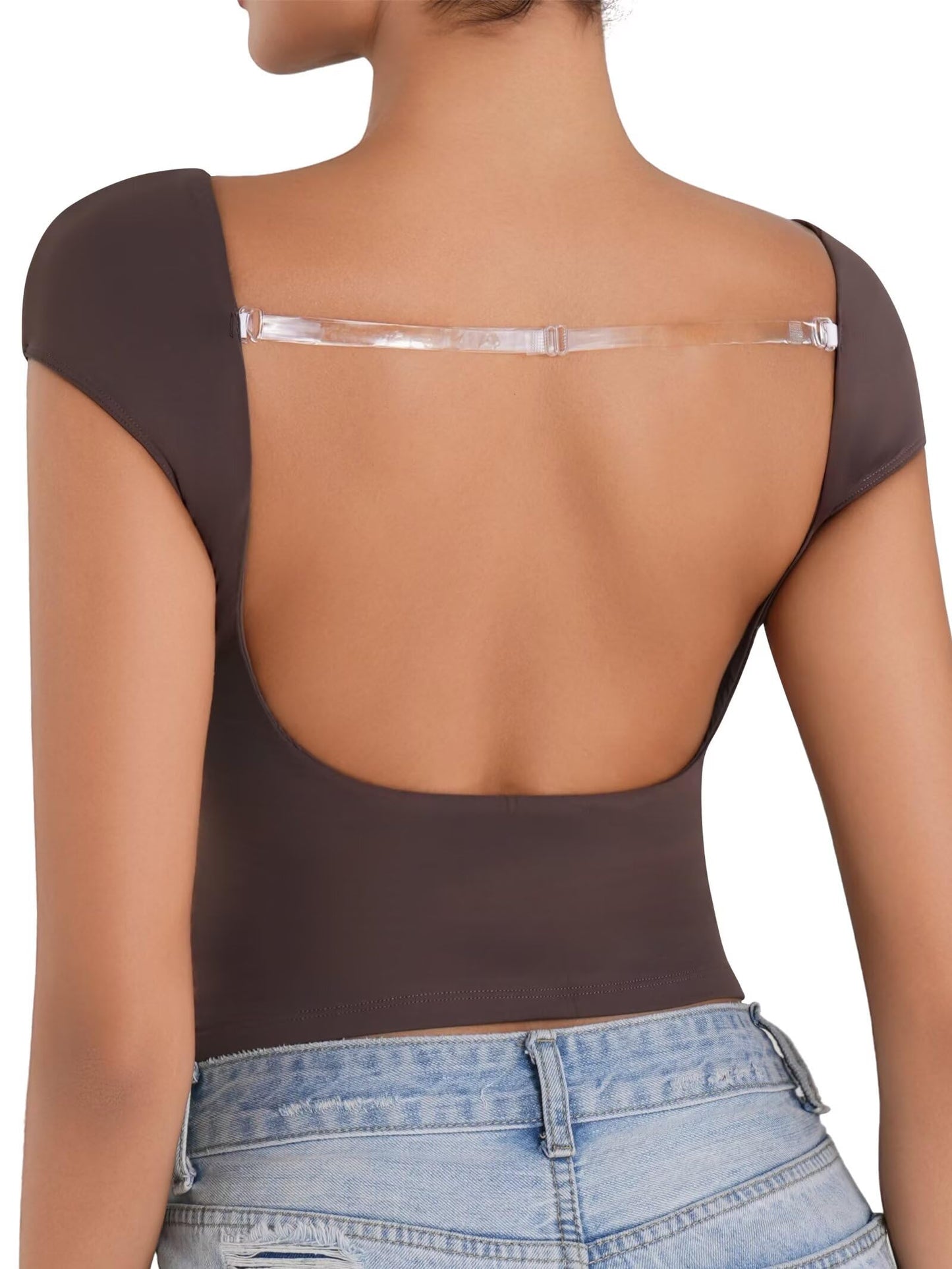 Sunzel Open Back Tops for Women Sexy Going Out Top Double Lined Backless Shirt Y2K Crop Basic Tee Shirts for Casual Workout Black Medium