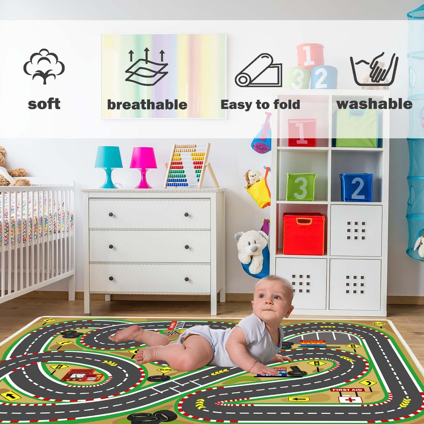 Lukhevev 31"x47" Kids Rug Play Mat Soft & Non-Slip Car Rugs City Map Play MatCar Rugs for Kids Toy Cars Race Track for Classroom Rug，Play Learn and Have Fun Safely
