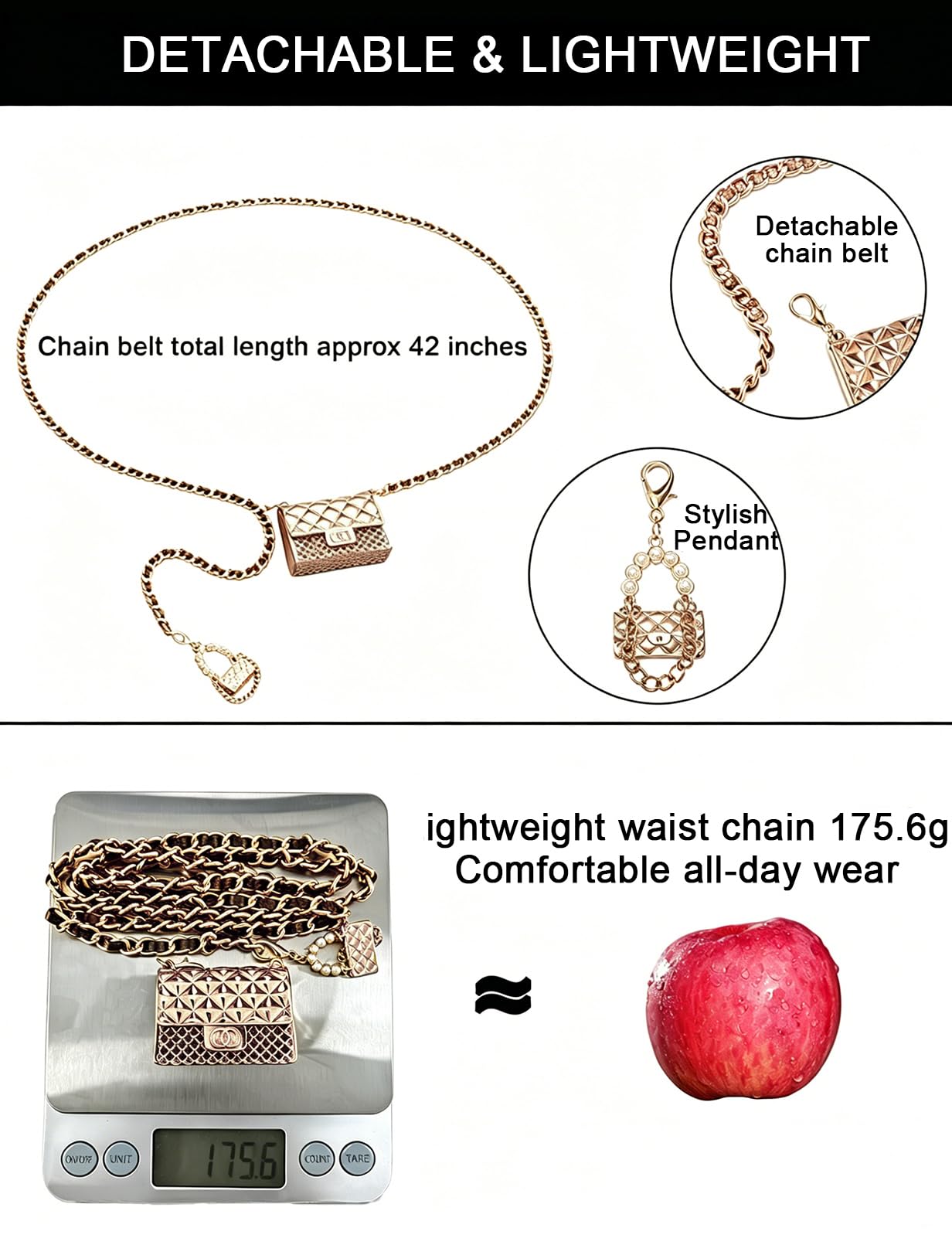 BEMYLV Mini Chain Belt Purse Gold Waist Bag for Women Detachable Fashionable Trendy Fanny Pack for Dresses Jeans