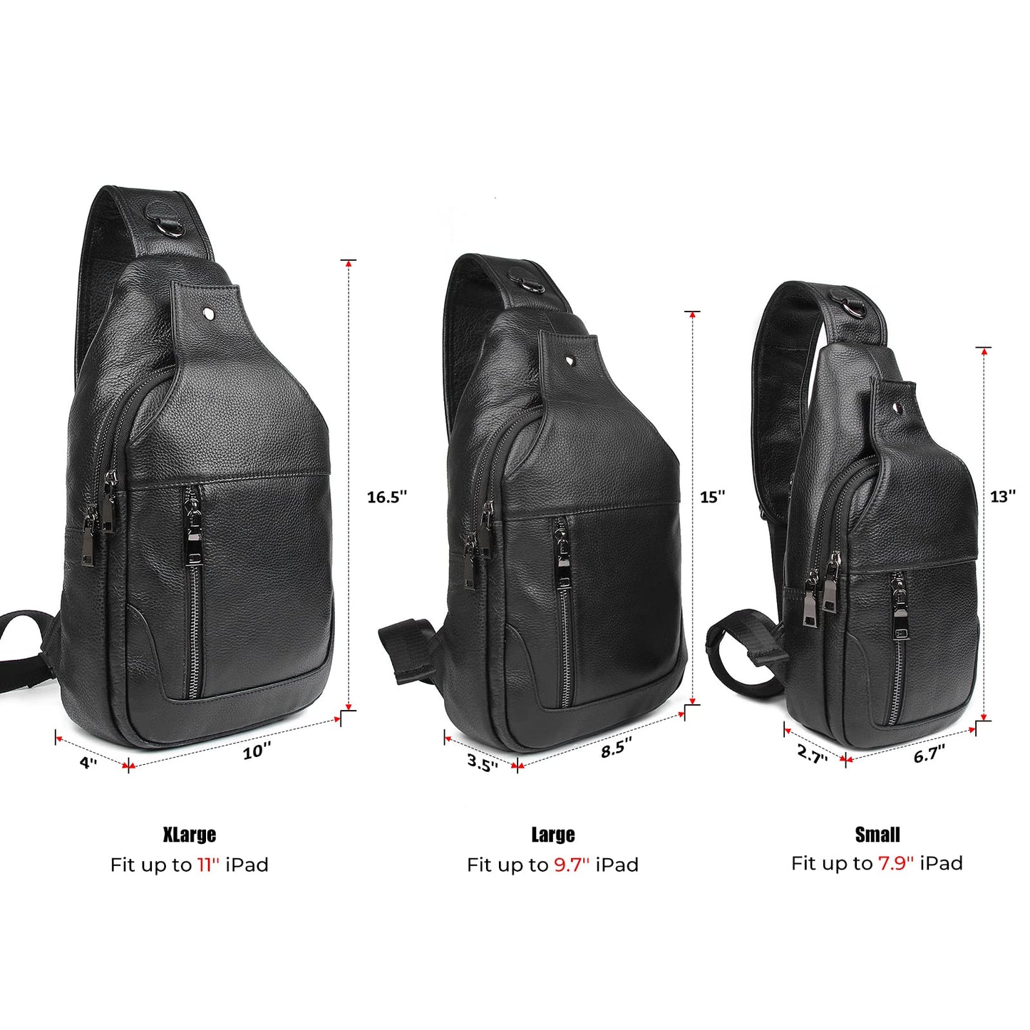 Polare Cowhide Leather Waterproof Casual Daypack Anti Theft Sling Shoulder Chest Crossbody Bag For Men (Black-Small)