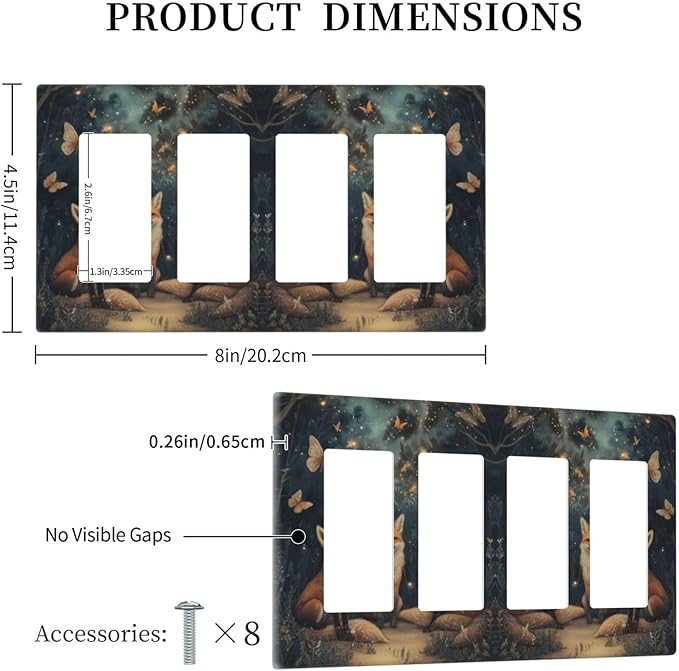 Decorative Art Light Switch Covers Foxes & Forest 4 Gang Rocker Decora Outlet Covers Electrical Faceplate GFCI Wall Plate for Home Decor