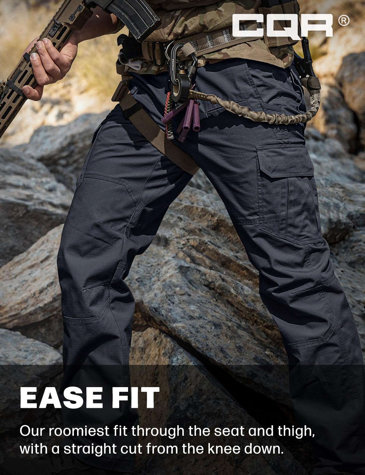 CQR Men's Tactical Pants, Water Resistant Ripstop Cargo Pants, Lightweight EDC Work Hiking Pants, Outdoor Apparel, Raider Police Navy, 34W x 30L