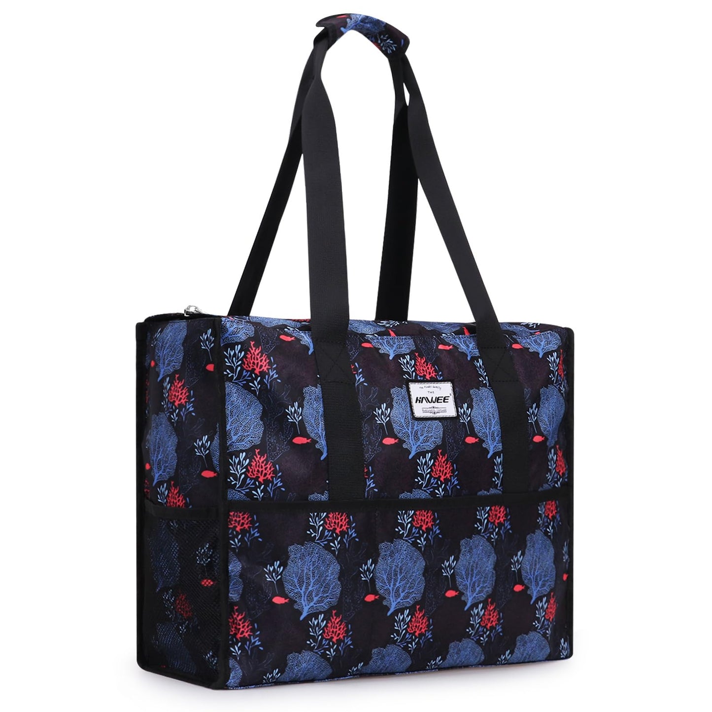HAWEE Large Utility Bags for Women with Luggage Sleeve and 15.6” Laptop Pocket for Work Air-Friendly Travel Duffel Bag, Coral Leaf
