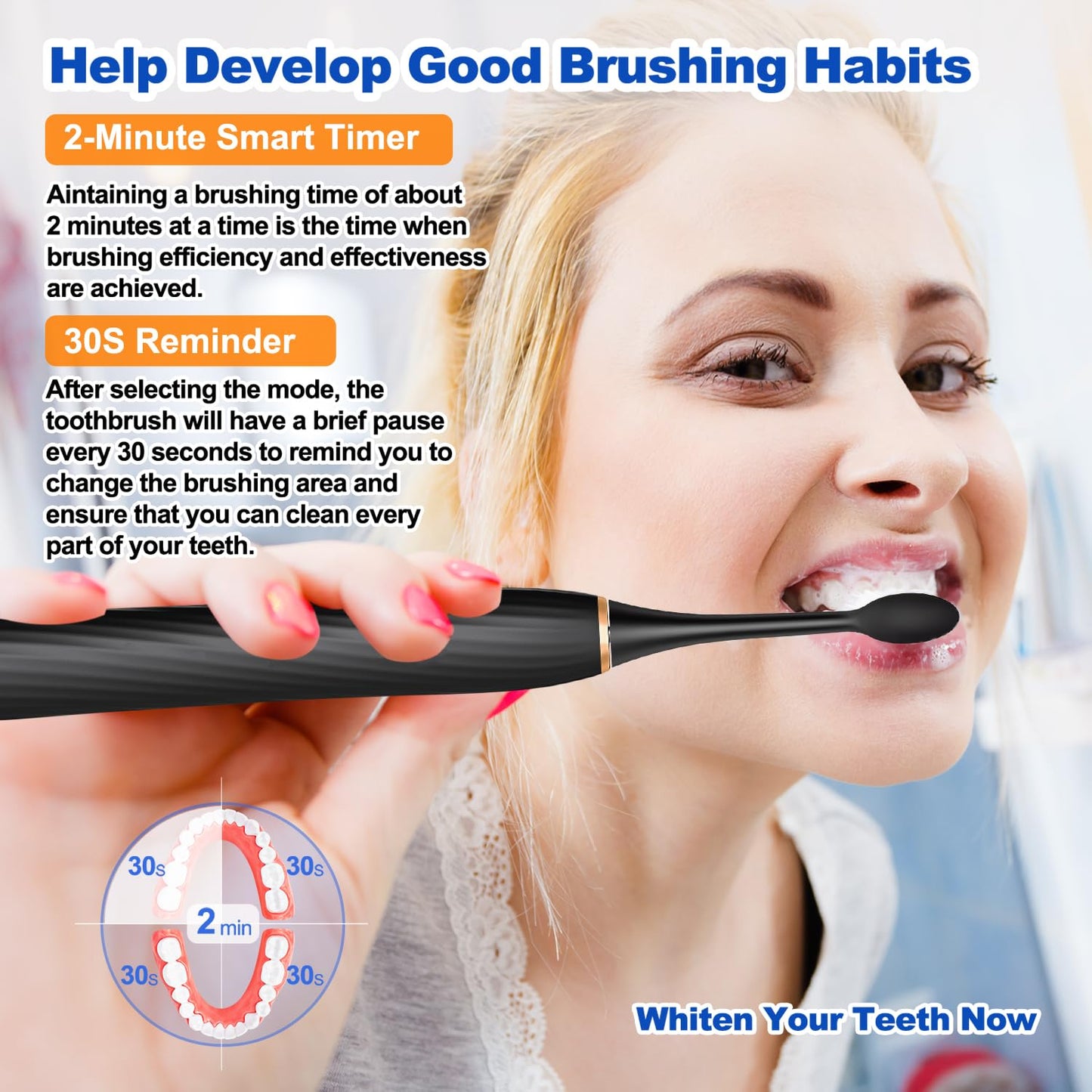 FXQQZZ Electric Toothbrush for Adults and Kids, with Tongue Scraper and Travel Case, 8 Brush Head, Smart Timer & 4 Modes Rechargeable Toothbrush, 42000 VPM Deep Clean, One Charge Last 90 Days - Black