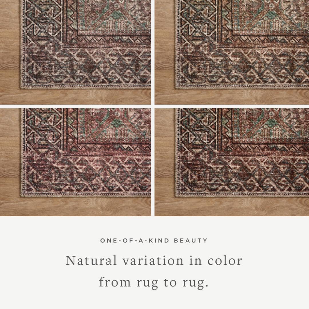 Loloi Amber Lewis Billie Collection, Aqua & Rust 2'-6" x 7'-6" Area Rug – Antique & Distressed Accent Rugs for Living Room, Bedroom, Entryway & Hallway, No Shed High Traffic Area Home Decor Rug