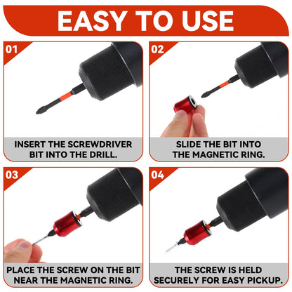 6Pcs Strong Magnetic Screw Ring with PH2 Screwdriver Bit Set Anti-Slip Design Magnetic Ring Screw Holder for Hex Screwdriver and Power Bits Removable Household Tool for Drill Tool Mechanic Carpenter