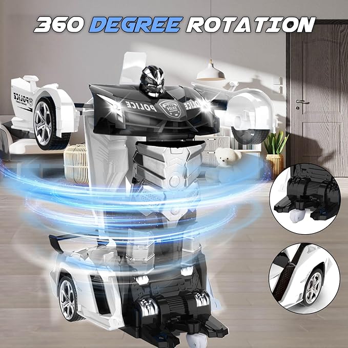 Transform Remote Control Car - Rc Cars One-Button Transforming 360° Rotation Drifting 2.4ghz 1:18 Scale Gift Kids Aged 4-6 Year Old Boys/Girls Police Car Black