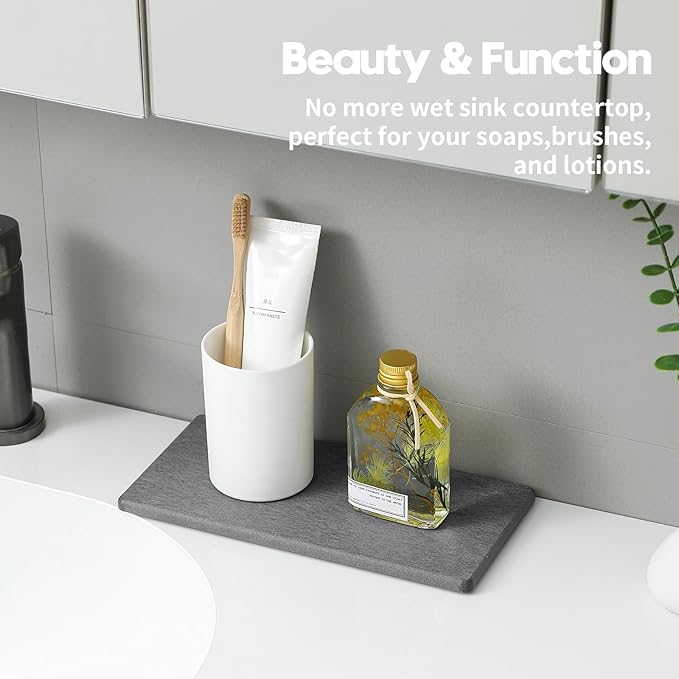 2PCS 10"x 5" Large Bathroom Sink Vanity Trays, Water Absorbing Diatomite Stone