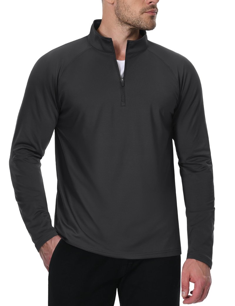 MAGCOMSEN Men's Quarter Zip Sweatshirt Thermal Lightweight Long Sleeve Fleece Lined Sweatshirts Golf Half Zip Pullover Black,L