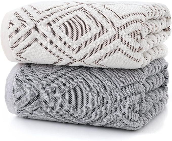 Pidada Bath Towel Diamond Pattern 100% Cotton Absorbent Soft Decorative Towel