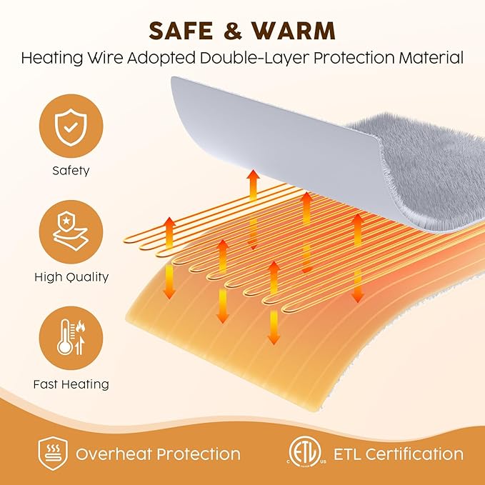 HYLEORY Heated Electric Blanket Full 72"x84" Soft Fleece & Flannel with 5 Heating Levels & 10 Hours Timer Auto Shutt Off, ETL Certified, Washable，Heated Blanket for Body-Light Grey