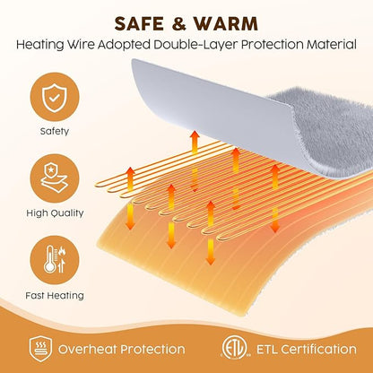 HYLEORY Heated Electric Blanket Twin 62"x84" Soft Fleece & Flannel with 5 Heating Levels & 10 Hours Timer Auto Shutt Off, ETL Certified, Washable，Heated Blanket for Body-Light Grey