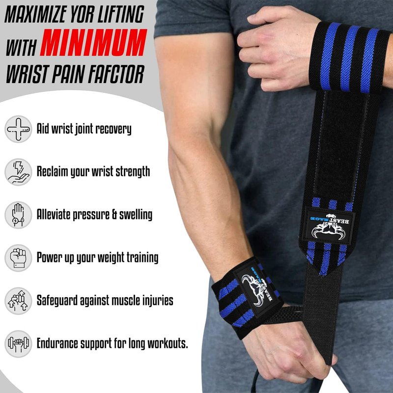 BEAST RAGE Wrist Wraps for Weightlifting - Adjustable Lifting Straps with Thumb Loop for Enhanced Support | Ideal for Powerlifting and Bodybuilding