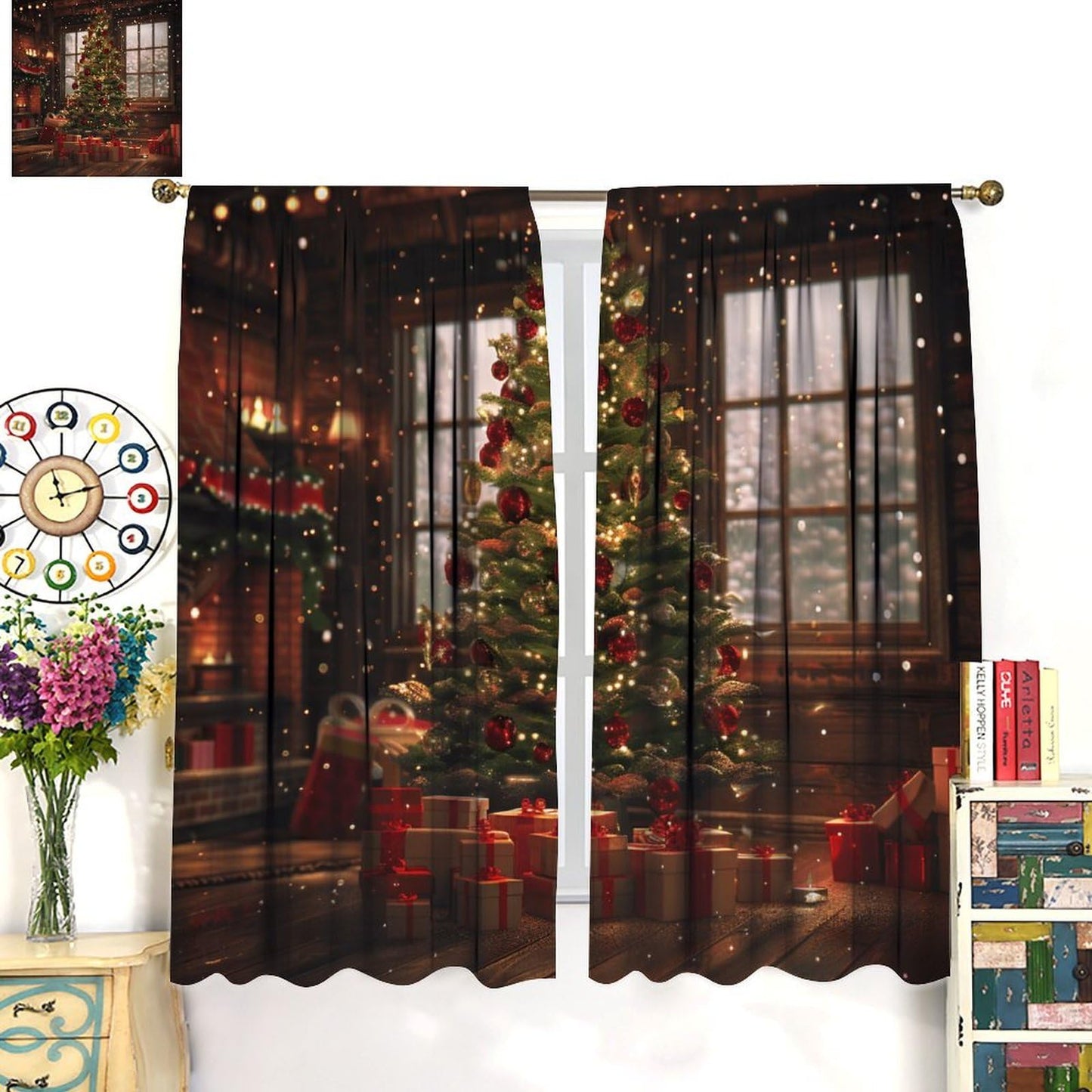 Christmas Tree Curtains Winter Holiday Christmas Merry Xmas Blackout Window Treatment for Living Room Bedroom Decor Window Drapes 52" W X 84" L