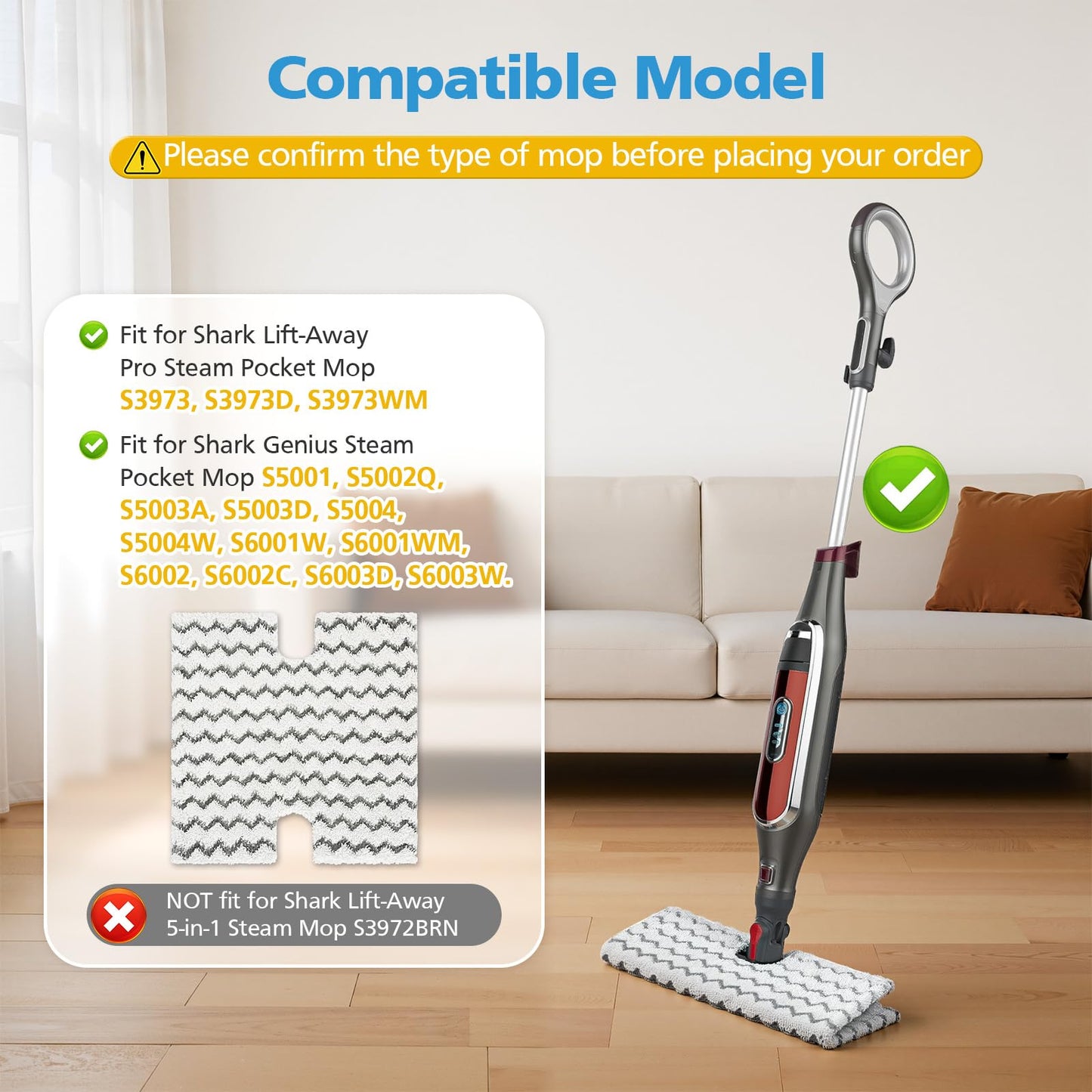 4 Pack Steam Mop Pads Replacement for Shark Lift-Away Pro & Shark Genius Mop System Pocket Mop S3973 S3973D S3973WM S5001 S5002Q S5003A S5004 S5004W S6001W S6001WM S6002 S6002C S6003D S6003W