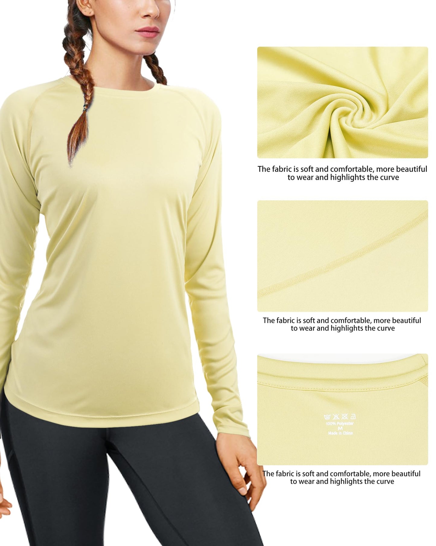 isnowood Womens Long Sleeve Rash Guard, UV UPF 50+ Sun Protection Shirts, Quick Dry Lightweight Tops for Swimming Workout Hiking Running Bud Green