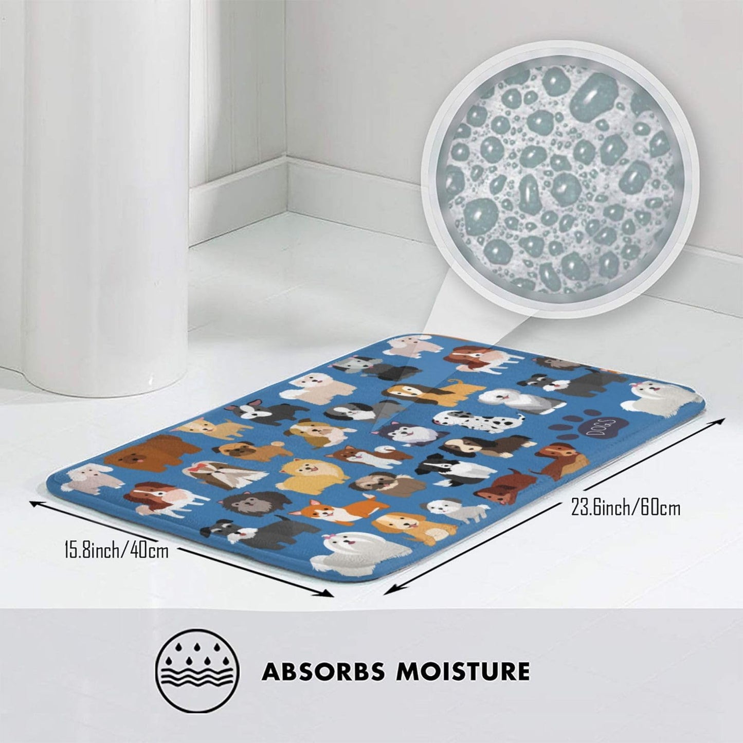 Vlolentlla Cute Puppy Dogs Memory Foam Bath Mat Rug, Pet Animal Theme Bathroom Floor Mat Non-Slip Washable Bathmat Doormat for Tub Shower Mat Room Entryway Home Décor, 16x24in