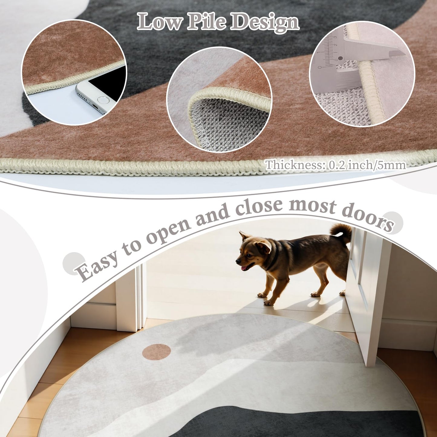 Sungea 4ft Abstract Round Rug,Soft Washable Non-Slip Sun and Mountain Circle Kids Room Rugs,Chic Faux Wool Low-Pile Circular Throw Rugs for Entryway/Bedroom/Nursery/Living Room/Bathroom(Grey)