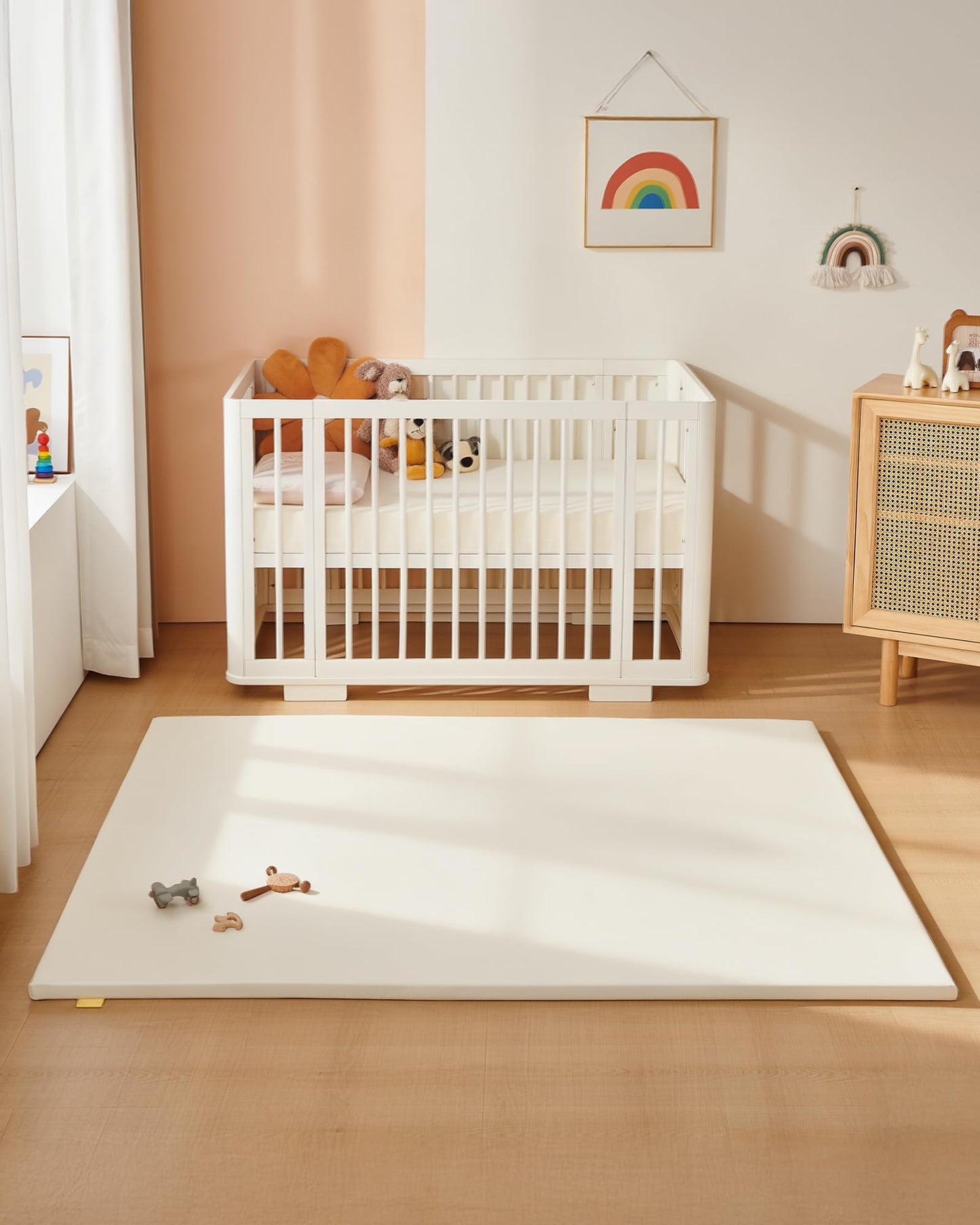 Attababy 70.9” x 59” Large Baby Mat for Floor, Hypoallergenic Vegan Leather Cover Foam Play Mat for Living Room, Easy to Wipe Clean & Waterproof, Thick Playmat for Infants and Toddlers