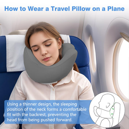 jiaao Neck Pillow Airplane, Memory Foam Travel Neck Pillows for Long Flight, 3D Eye Masks, Ear Plugs and Portable Drawstring Bag, Napping Pillow for Home, Road Trips, Sleep Rest and Travel Use