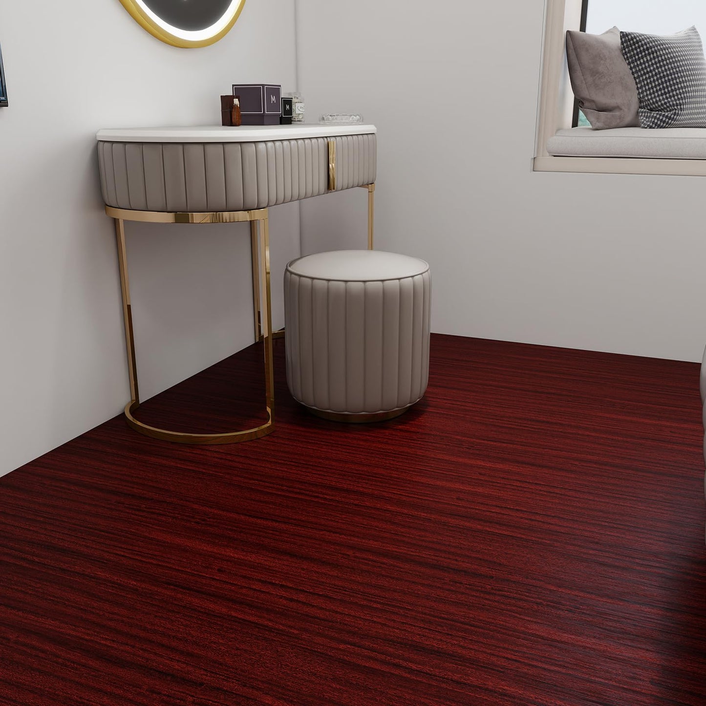Professional Grade Thickening Peel and Stick Floor Tile 11.8”X 118" Self Adhesive Vinyl Flooring Floor Tiles Peel and Stick Waterproof and Non-Slip Scratch-Resistant for Kitchen Bathroom, Red Brown