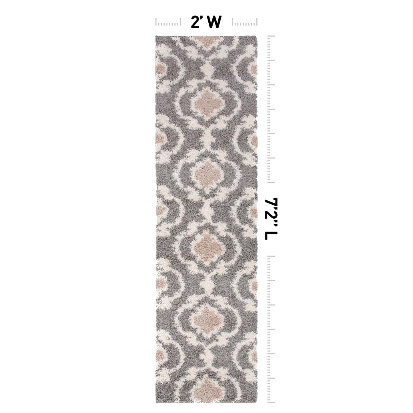 Rugshop Cozy Moroccan Trellis Gray/Cream 2' x 7'2" Indoor Shag Area Rug Runner