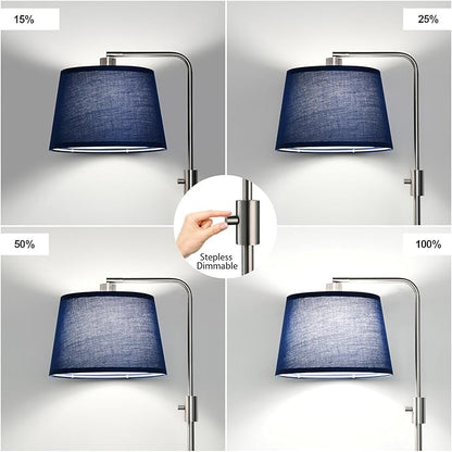 Nintiue Dimmable Floor Lamp, 1000 Lumens LED Edison Bulb Included, Brushed Nickel Arc Standing Tall Floor Lamp with Blue Shade for Living Room Bedroom Office Dining Room