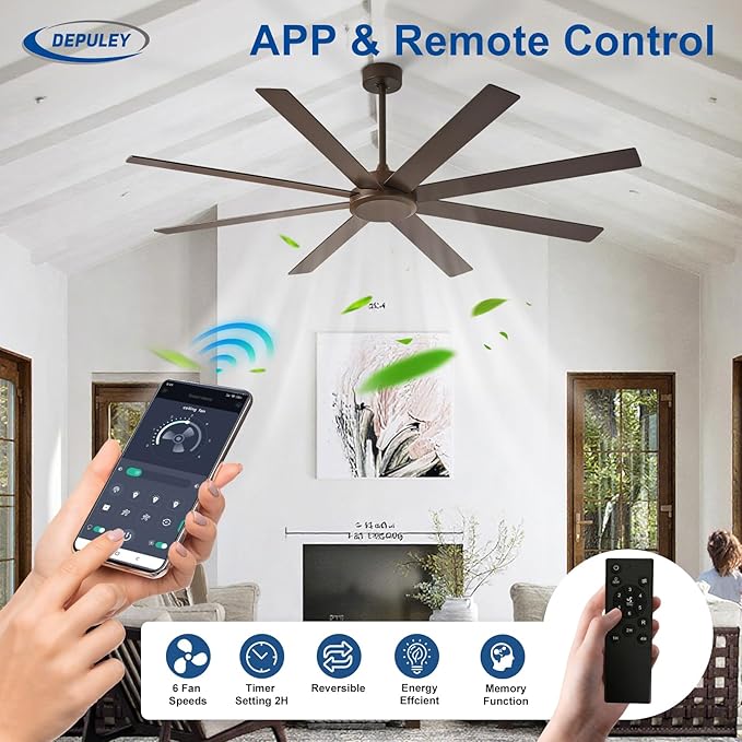 Depuley Large Ceiling Fan without Light: 72 Inch Indoor/Outdoor Fan Reversible DC Motor 6 Speed - Dual 8 Blades Big Ceiling Fans with No Light for Living Room Covered Patio, Brown