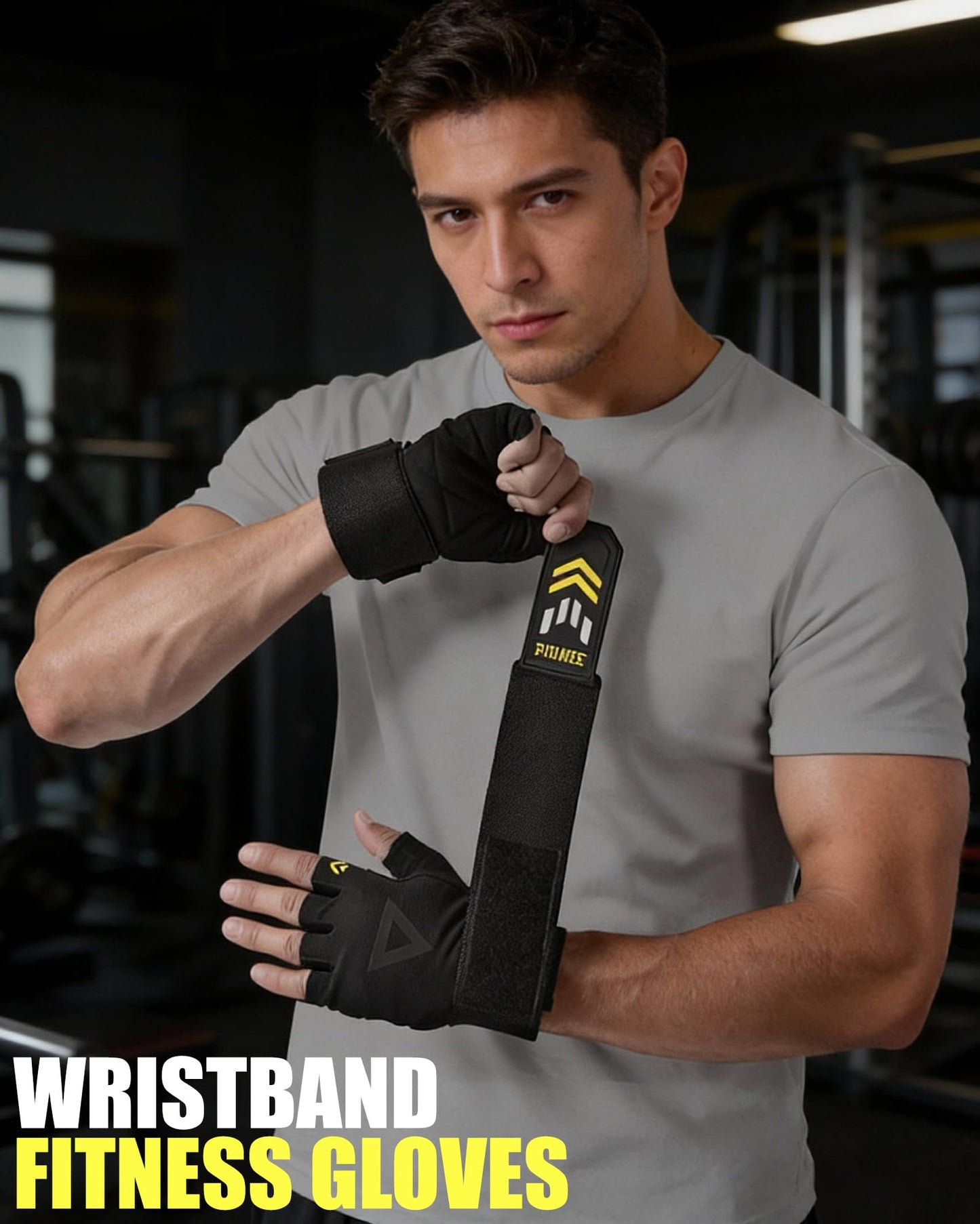 FitDA 2-in-1 Workout Gloves, Weight Lifting Gloves with Wrist Wrap Support for Men & Women, Ventilated Fingerless Padded Gym Glove for Weightlifting Pull-Ups & Fitness Training,L