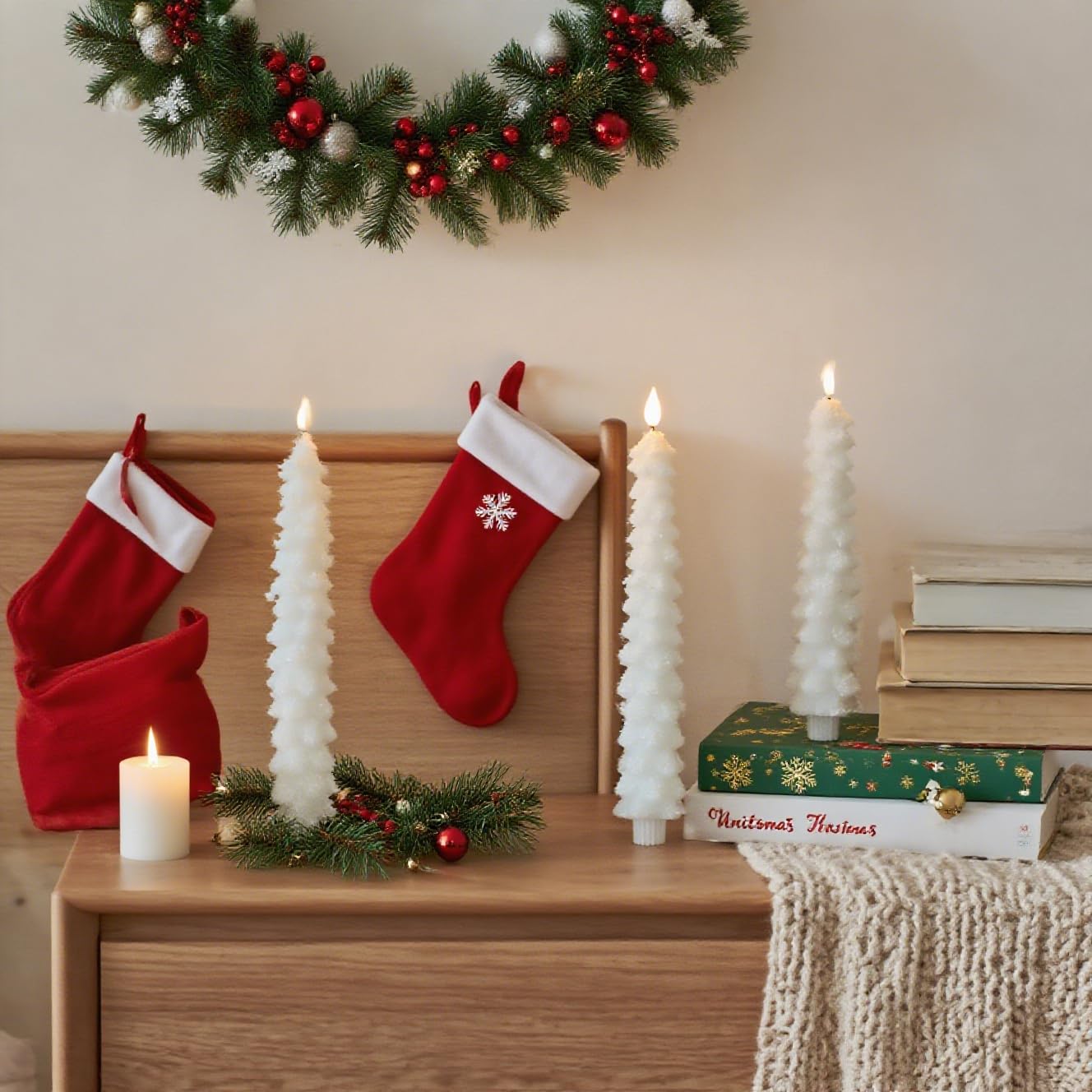 MUMCHASI 4 Pcs Flameless Candles with Remote, Christmas Tree Candles, Battery Operated Candlestick, Flickering LED Christmas Window Candles Real Wax Taper Candlesticks White