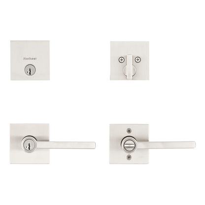 Kwikset 991 Halifax Keyed Entry Lever and Single Cylinder Deadbolt Combo Pack featuring SmartKey Security in Satin Nickel
