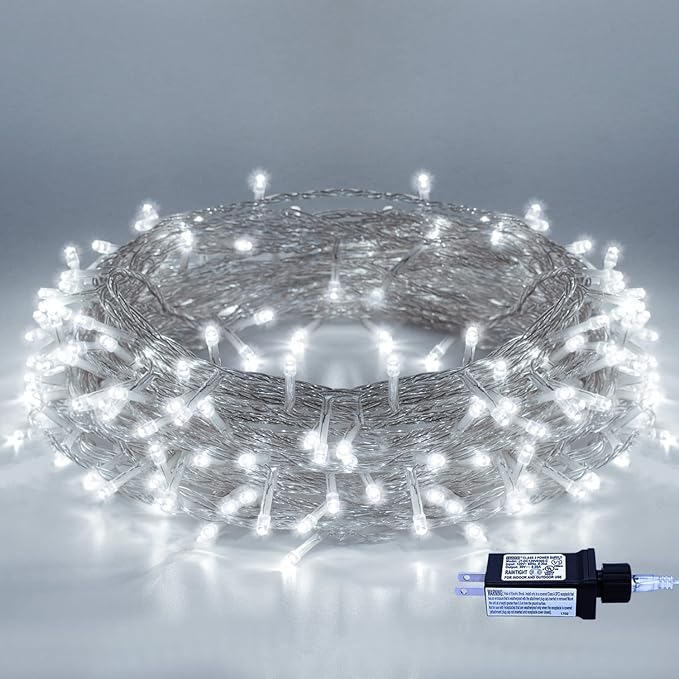Christmas String Lights - 220 LED 25m/82ft 8 Modes End-to-End Plug in Indoor/Outdoor Waterproof Decorative Fairy Twinkle Lights String for Tree/Wedding/Thanksgiving Day/Patio/Room/Home - Cool White